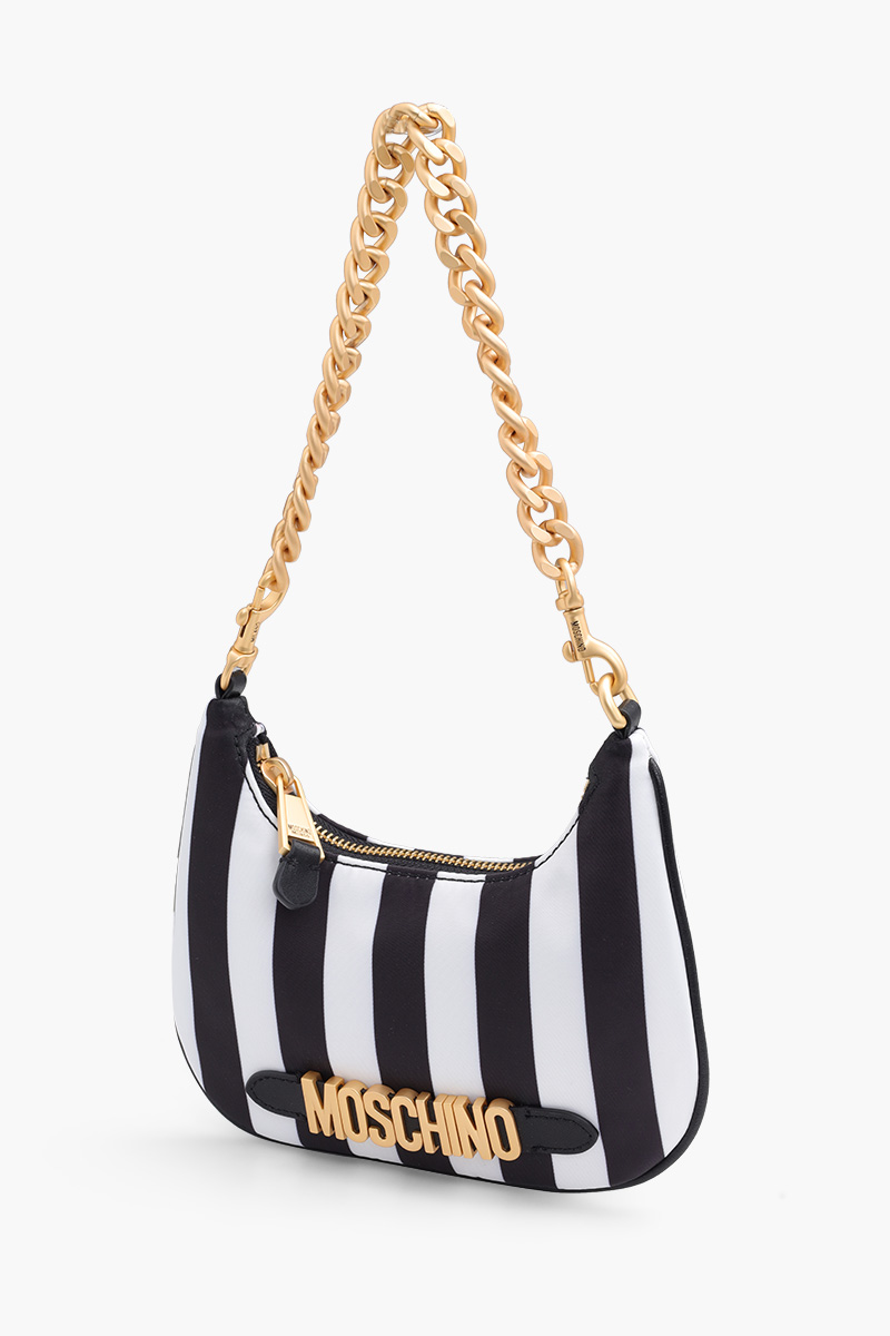 MOSCHINO Small Lettering Logo Hobo Bag in Black/White GHW 2