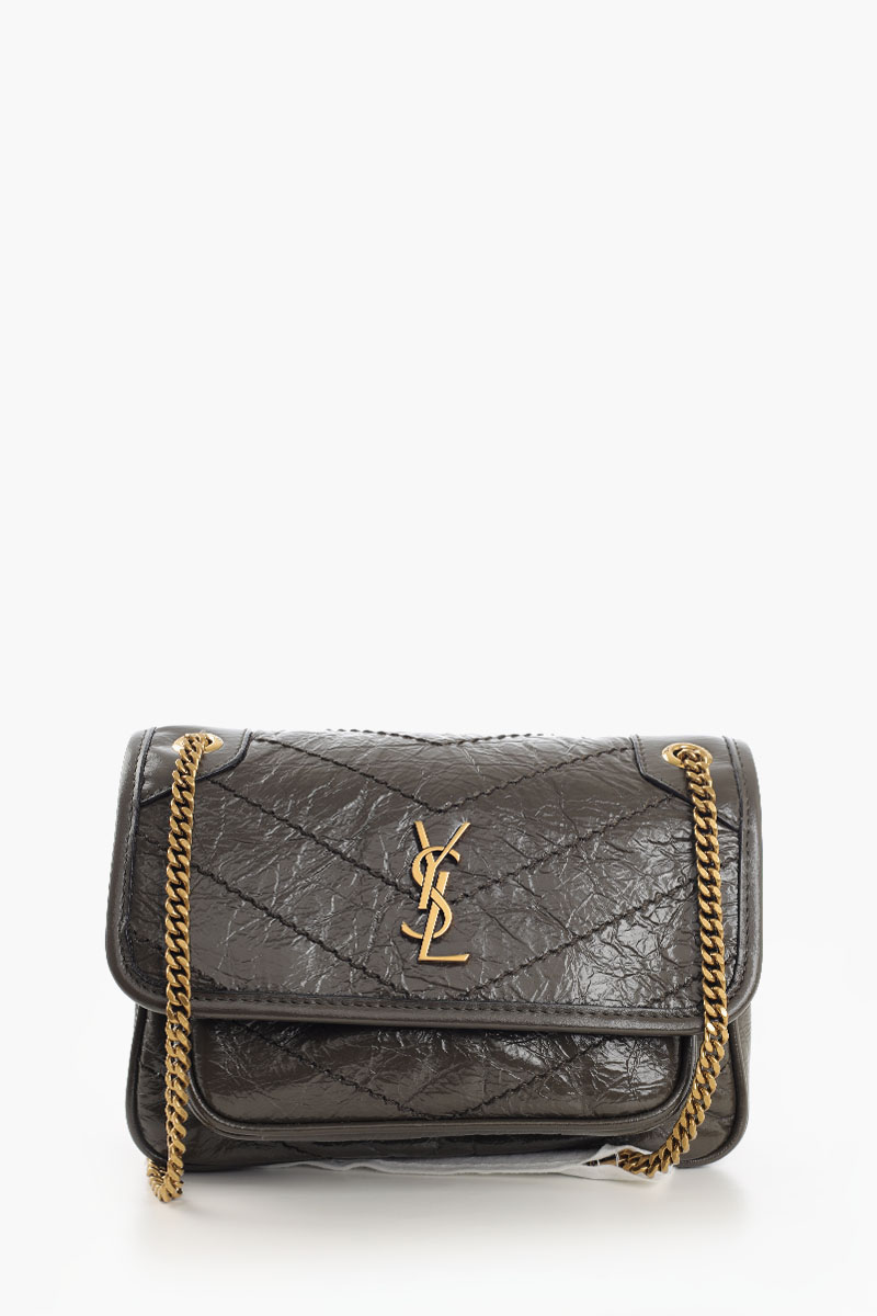 SAINT LAURENT Mini Niki Shoulder Bag in Olive Green Vintage Cringkled Leather Bronze Hardware 0
