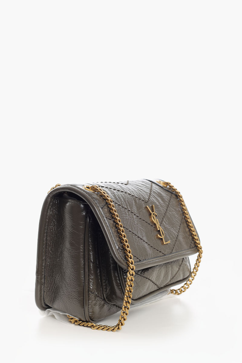 SAINT LAURENT Mini Niki Shoulder Bag in Olive Green Vintage Cringkled Leather Bronze Hardware 1