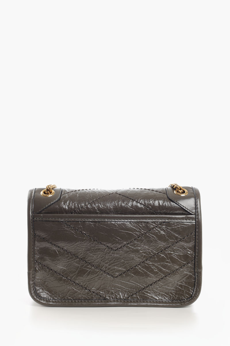 SAINT LAURENT Mini Niki Shoulder Bag in Olive Green Vintage Cringkled Leather Bronze Hardware 2