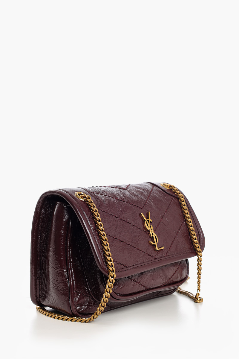 SAINT LAURENT Mini Niki Shoulder Bag in Burgundy Vintage Cringkled Leather Bronze Hardware 1