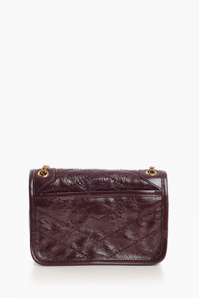 SAINT LAURENT Mini Niki Shoulder Bag in Burgundy Vintage Cringkled Leather Bronze Hardware 2
