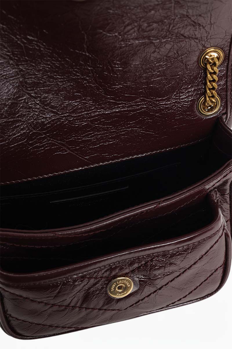 SAINT LAURENT Mini Niki Shoulder Bag in Burgundy Vintage Cringkled Leather Bronze Hardware 4