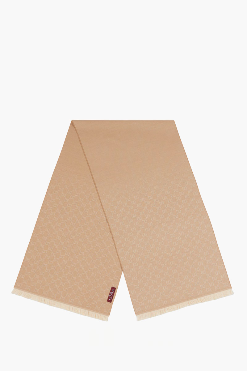GUCCI GG Jacquard Scarf in Beige/Ivory Wool 0