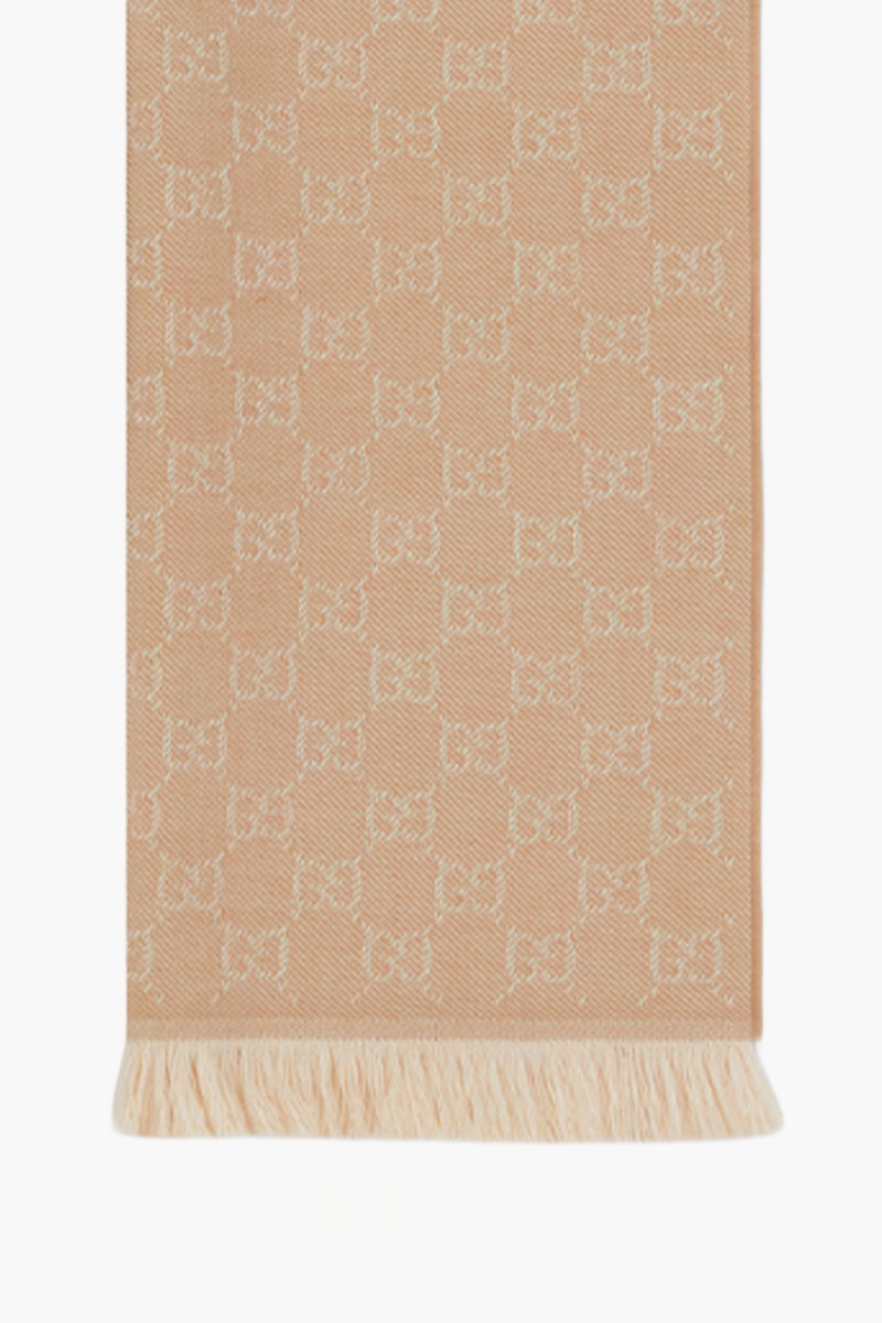 GUCCI GG Jacquard Scarf in Beige/Ivory Wool 1