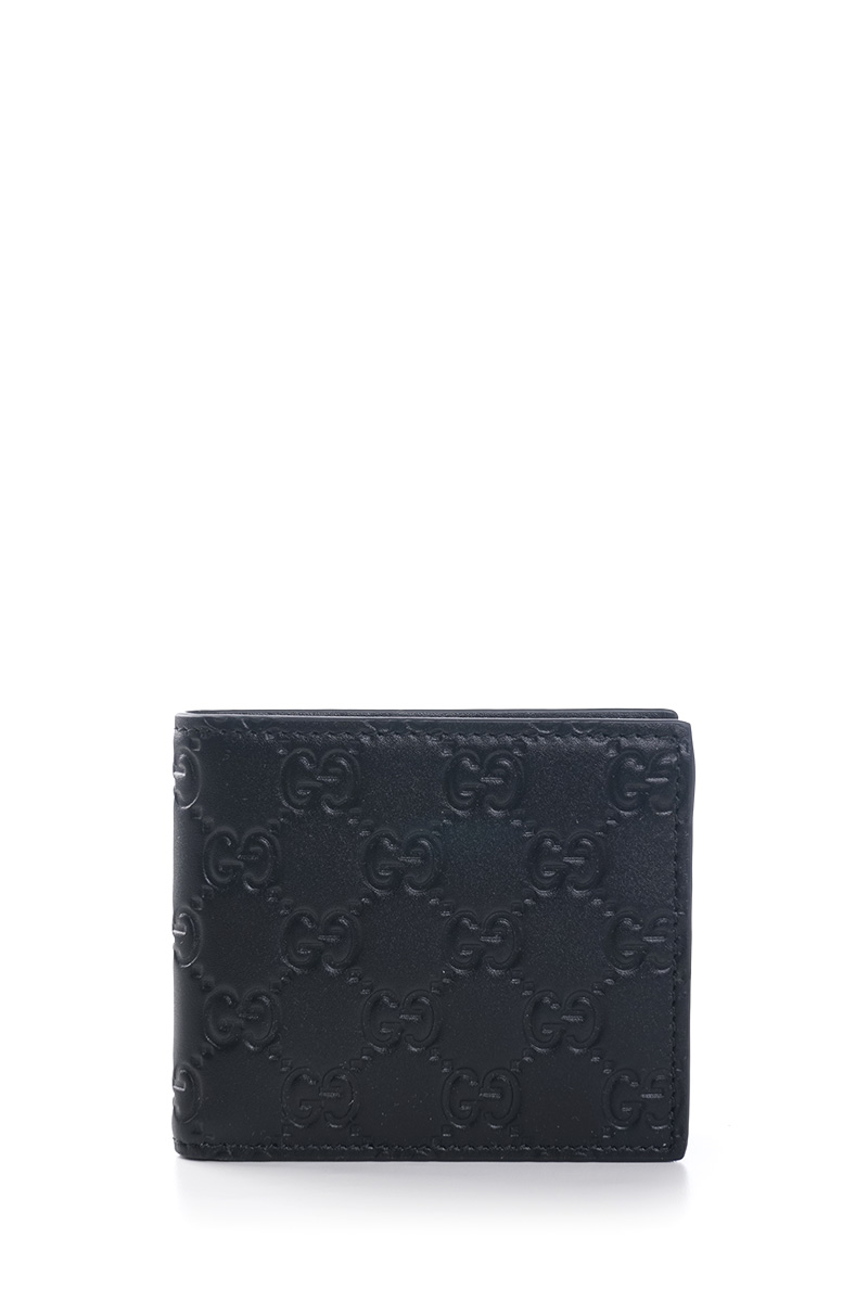 GUCCI GG Emblem Bi-Fold Wallet in Black Leather 0