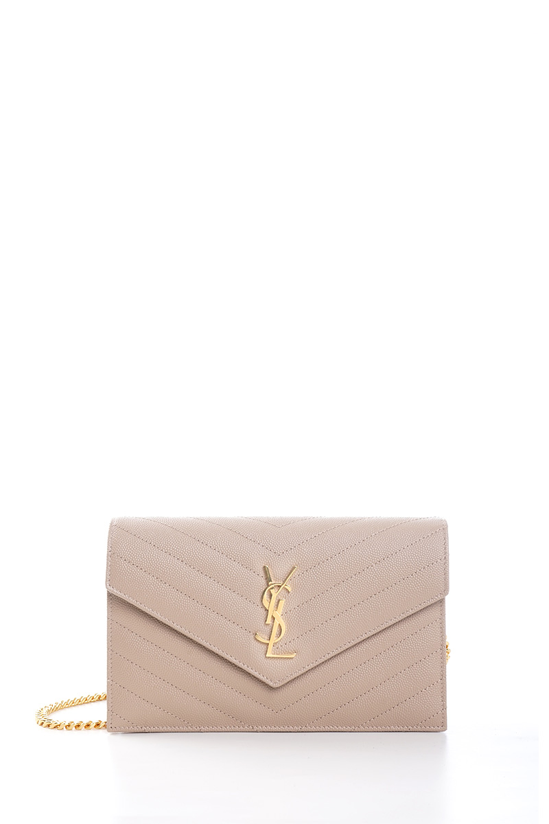 SAINT LAURENT Cassandre Envelope Wallet On Chain 19cm in Dark Beige Caviar Leather GHW 0