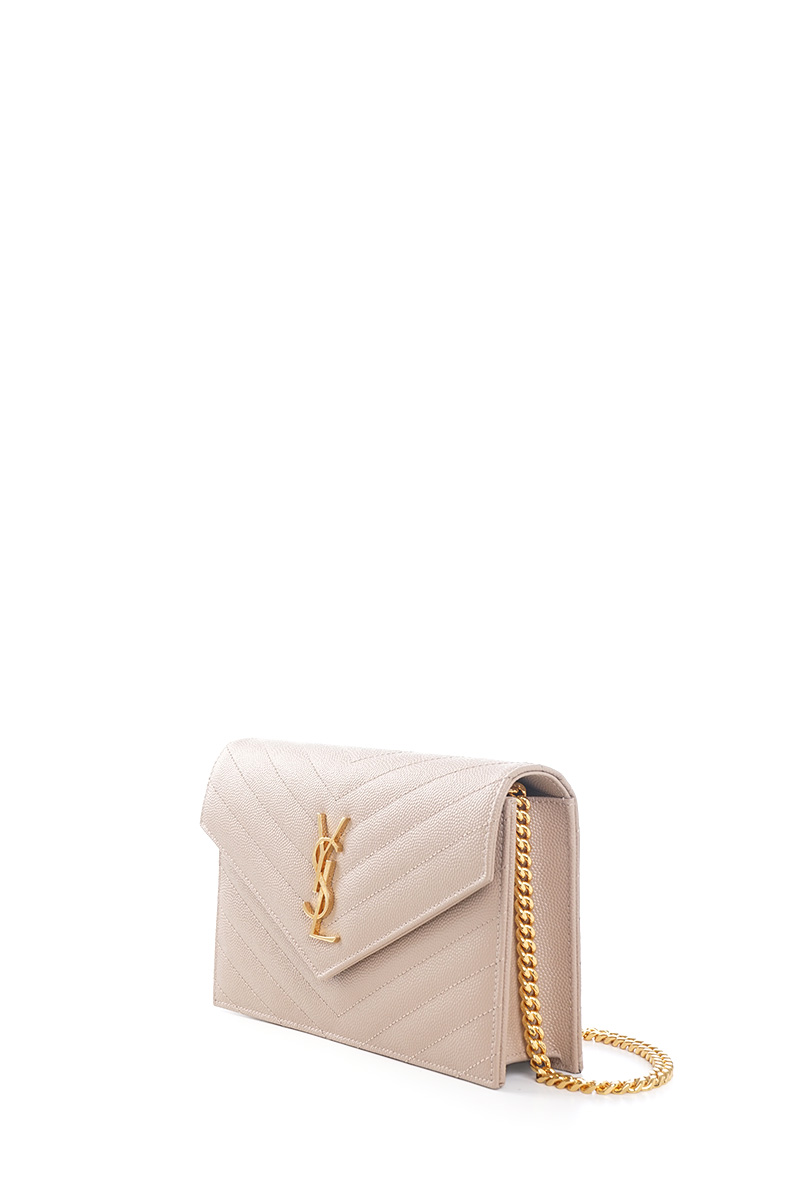 SAINT LAURENT Cassandre Envelope Wallet On Chain 19cm in Dark Beige Caviar Leather GHW 1
