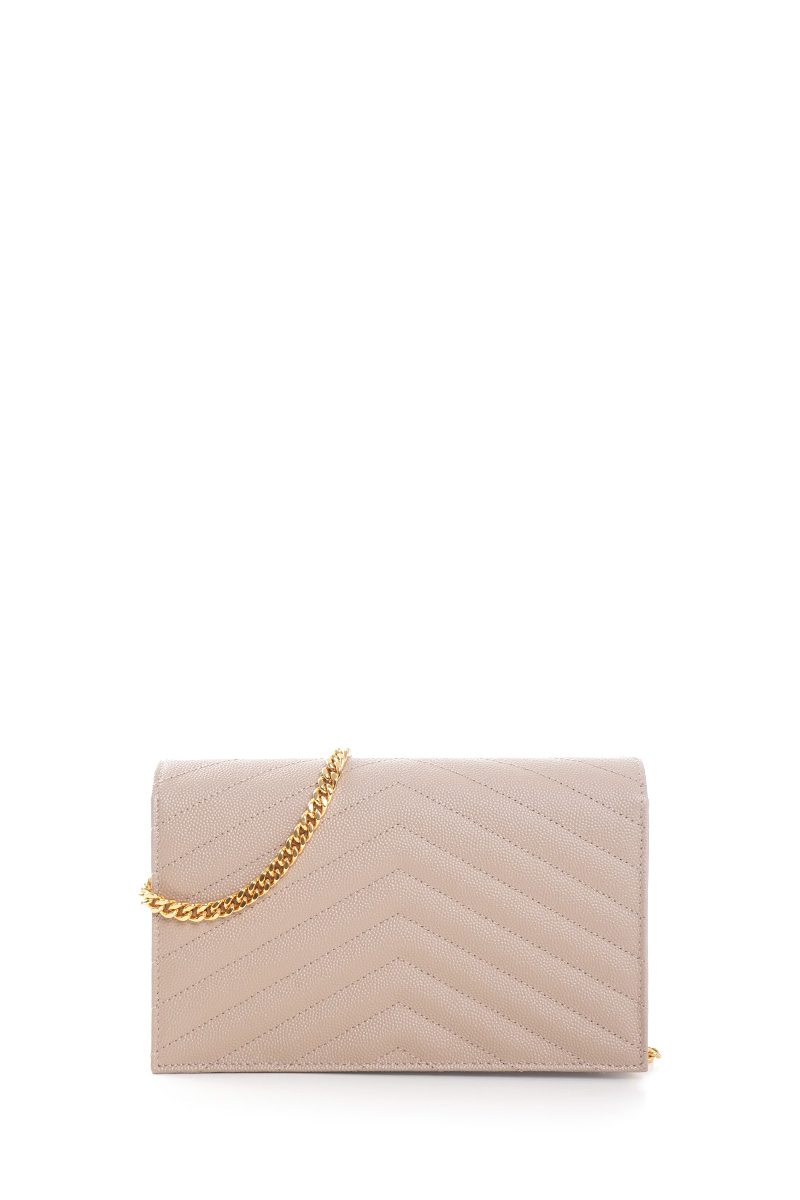 SAINT LAURENT Cassandre Envelope Wallet On Chain 19cm in Dark Beige Caviar Leather GHW 2