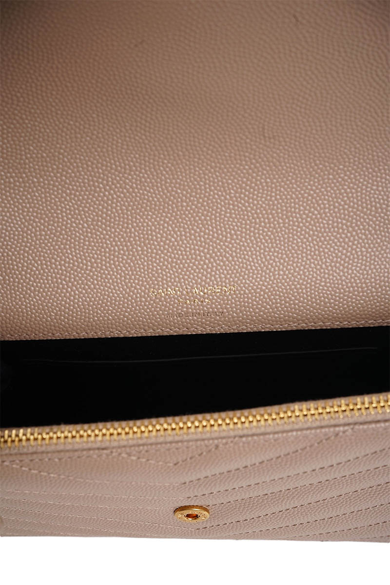 SAINT LAURENT Cassandre Envelope Wallet On Chain 19cm in Dark Beige Caviar Leather GHW 3