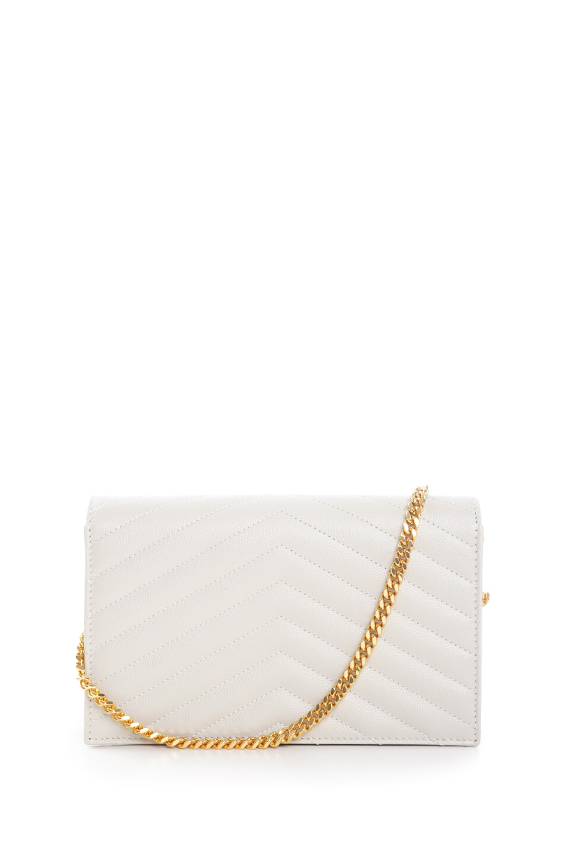 SAINT LAURENT Cassandre Envelope Wallet On Chain 19cm in White Caviar Leather GHW 2