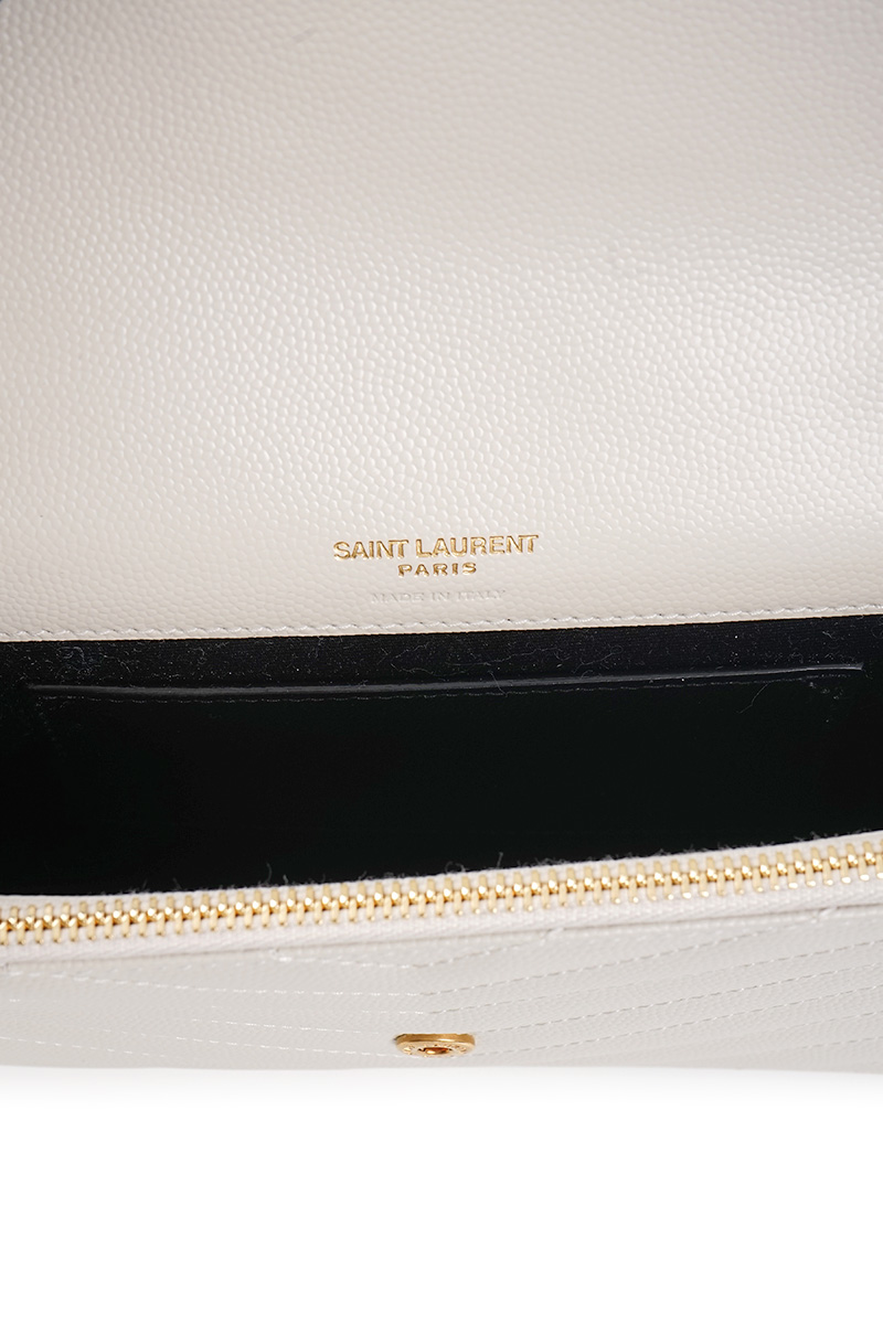 SAINT LAURENT Cassandre Envelope Wallet On Chain 19cm in White Caviar Leather GHW 3