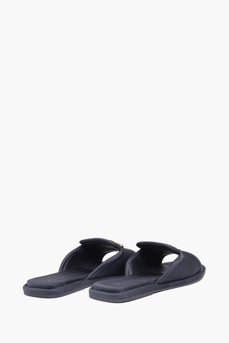 TORY BURCH Jeweled Slides in Perfect Navy Satin 2