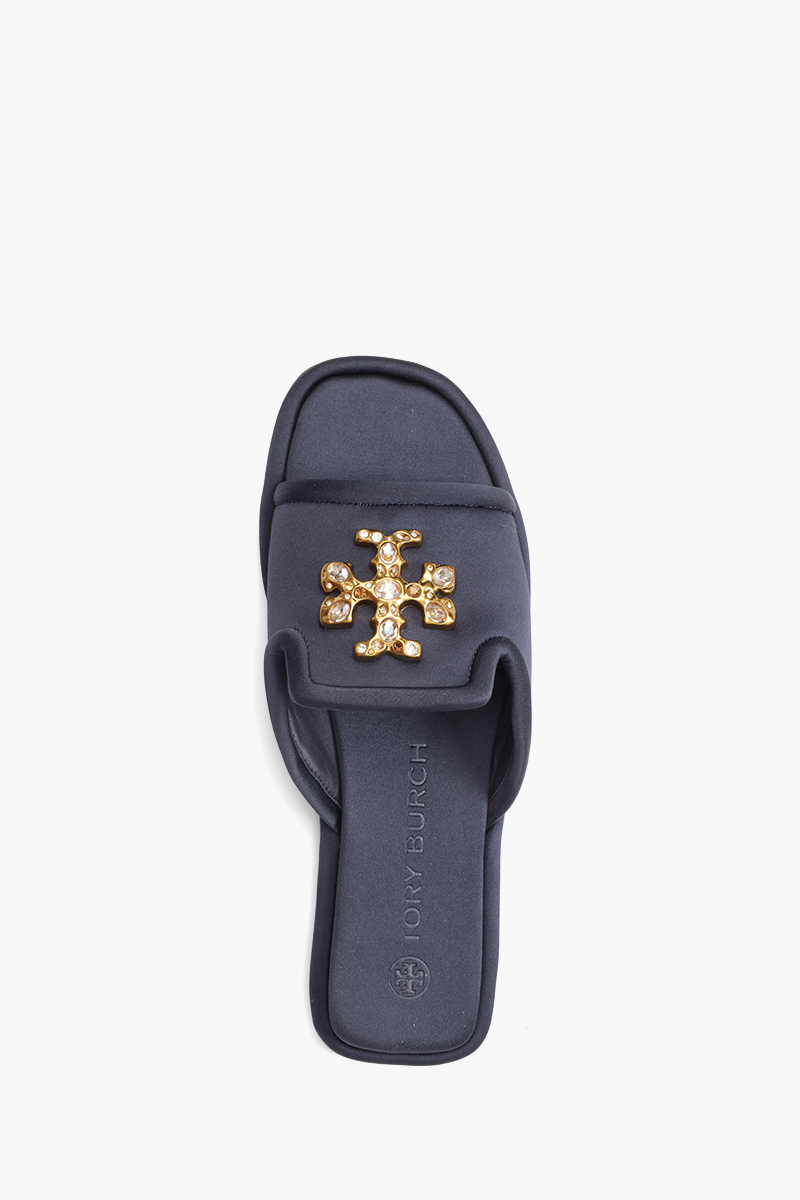 TORY BURCH Jeweled Slides in Perfect Navy Satin 3