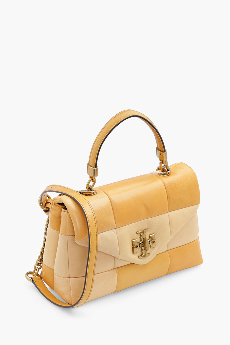 TORY BURCH Small Kira Patchwork Top Handle Satchel Bag in Golden Straw Mix 2