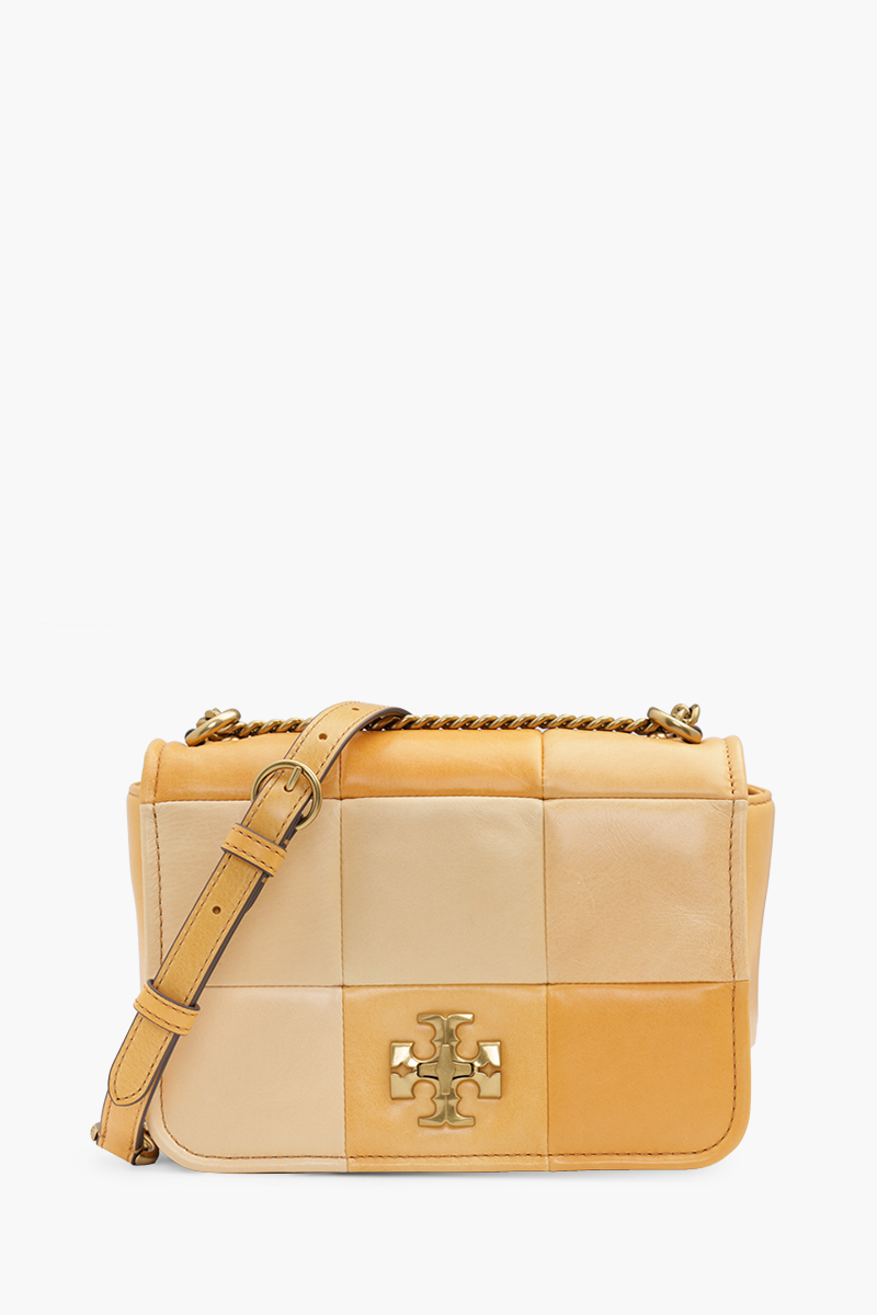 TORY BURCH Kira Patchwork Chain Shoulder Bag in Golden Straw Mix 0