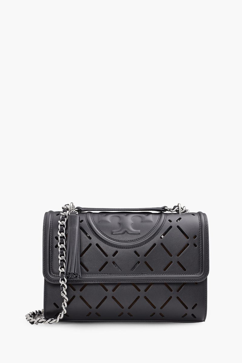 TORY BURCH Medium Fleming Diamond Perforated Convertible Shoulder Bag in Black 0