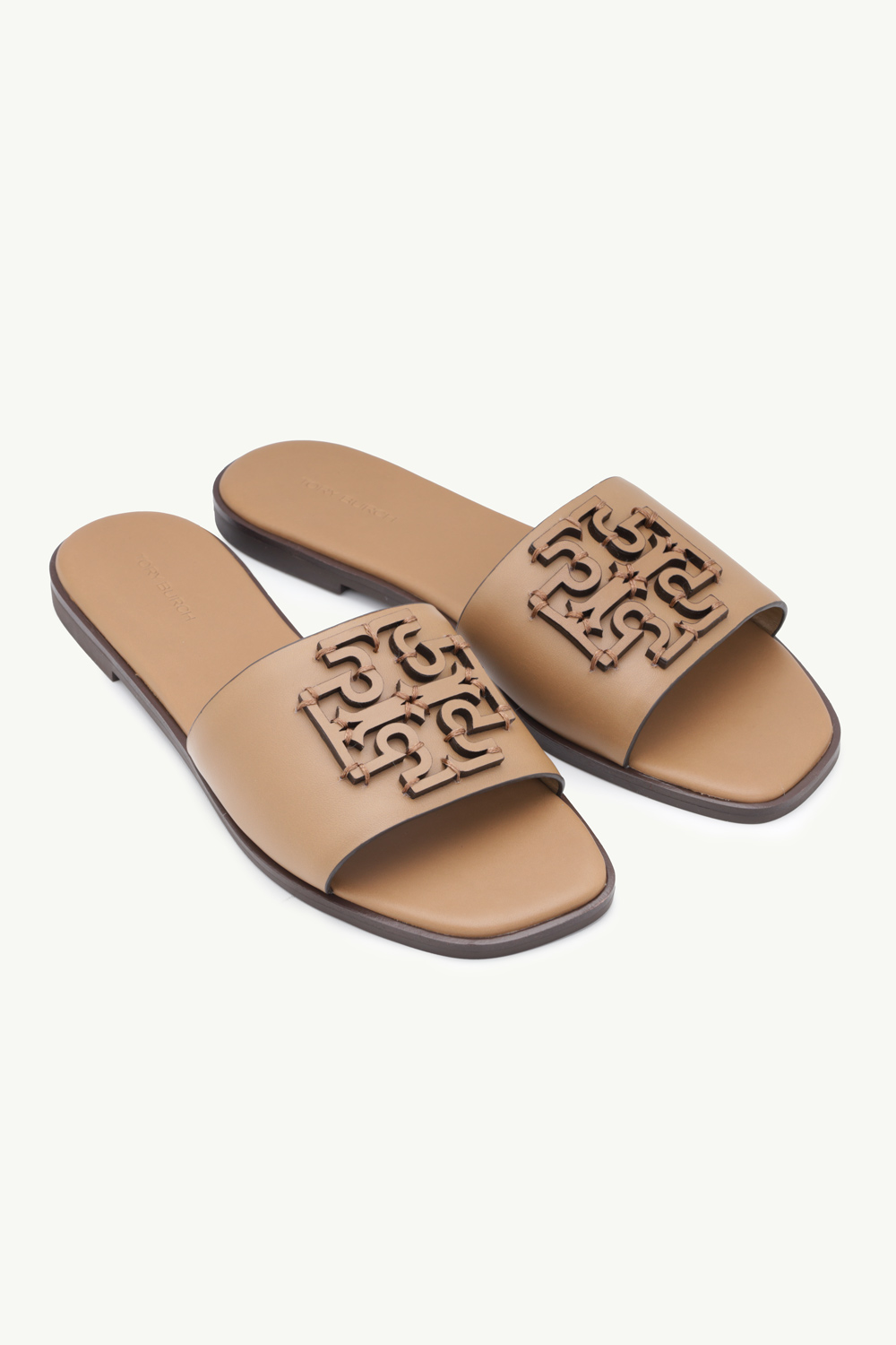 TORY BURCH Women Ines Slide Sandals in Almond Flour with Tonal Logo 1