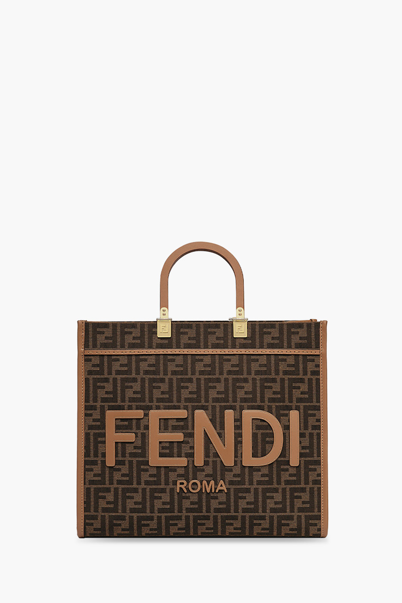 FENDI Medium Sunshine Fendi Roma Shopper Bag in Brown/Sand Fabric with Jacquard FF Motif 0