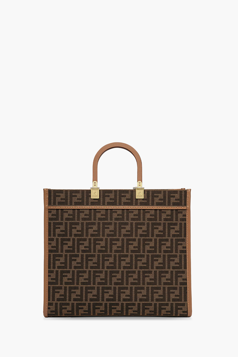 FENDI Medium Sunshine Fendi Roma Shopper Bag in Brown/Sand Fabric with Jacquard FF Motif 1