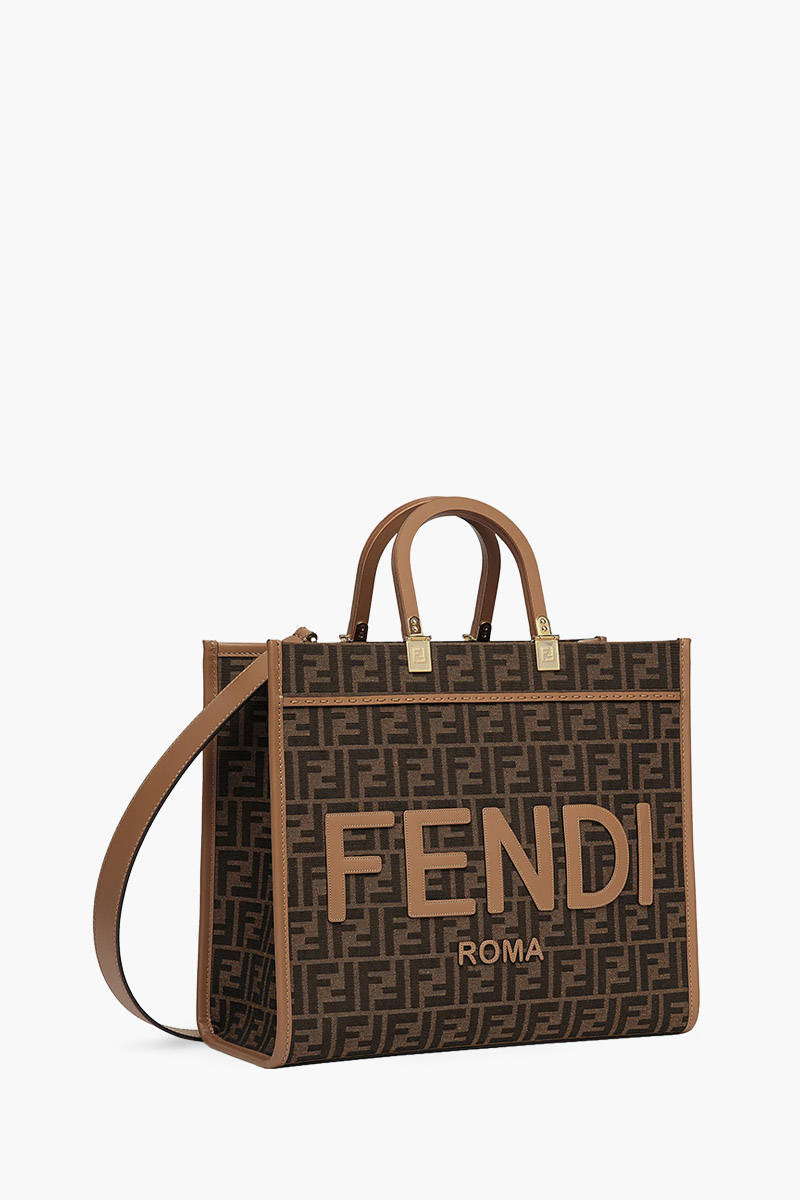 FENDI Medium Sunshine Fendi Roma Shopper Bag in Brown/Sand Fabric with Jacquard FF Motif 2