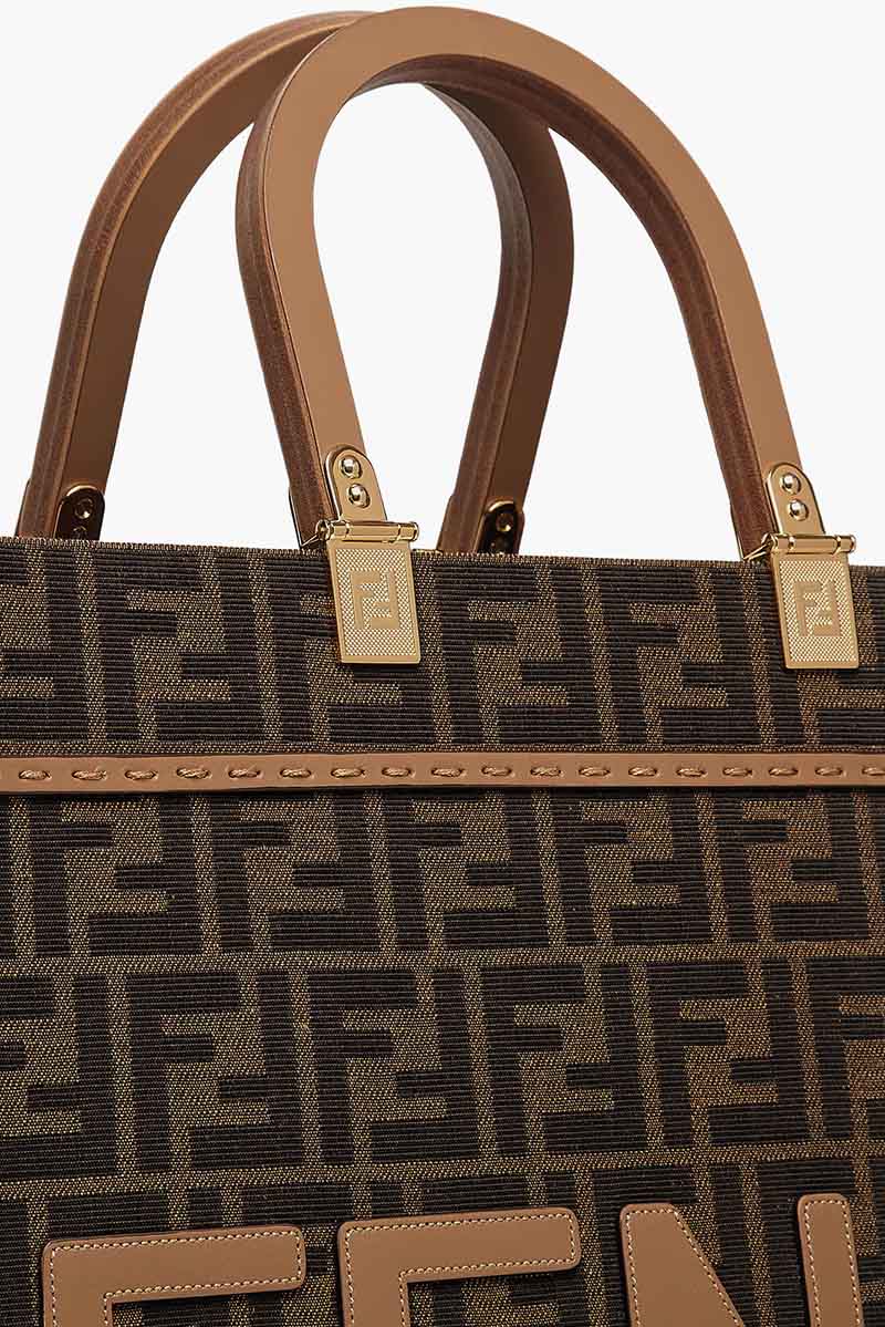 FENDI Medium Sunshine Fendi Roma Shopper Bag in Brown/Sand Fabric with Jacquard FF Motif 4