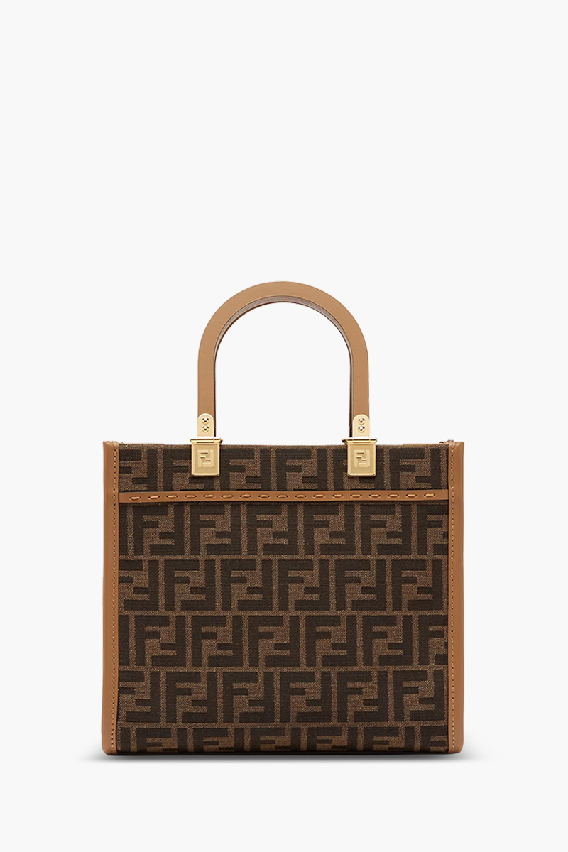 FENDI Small Sunshine Fendi Roma Shopper Bag in Brown/Sand Fabric with Jacquard FF Motif 1