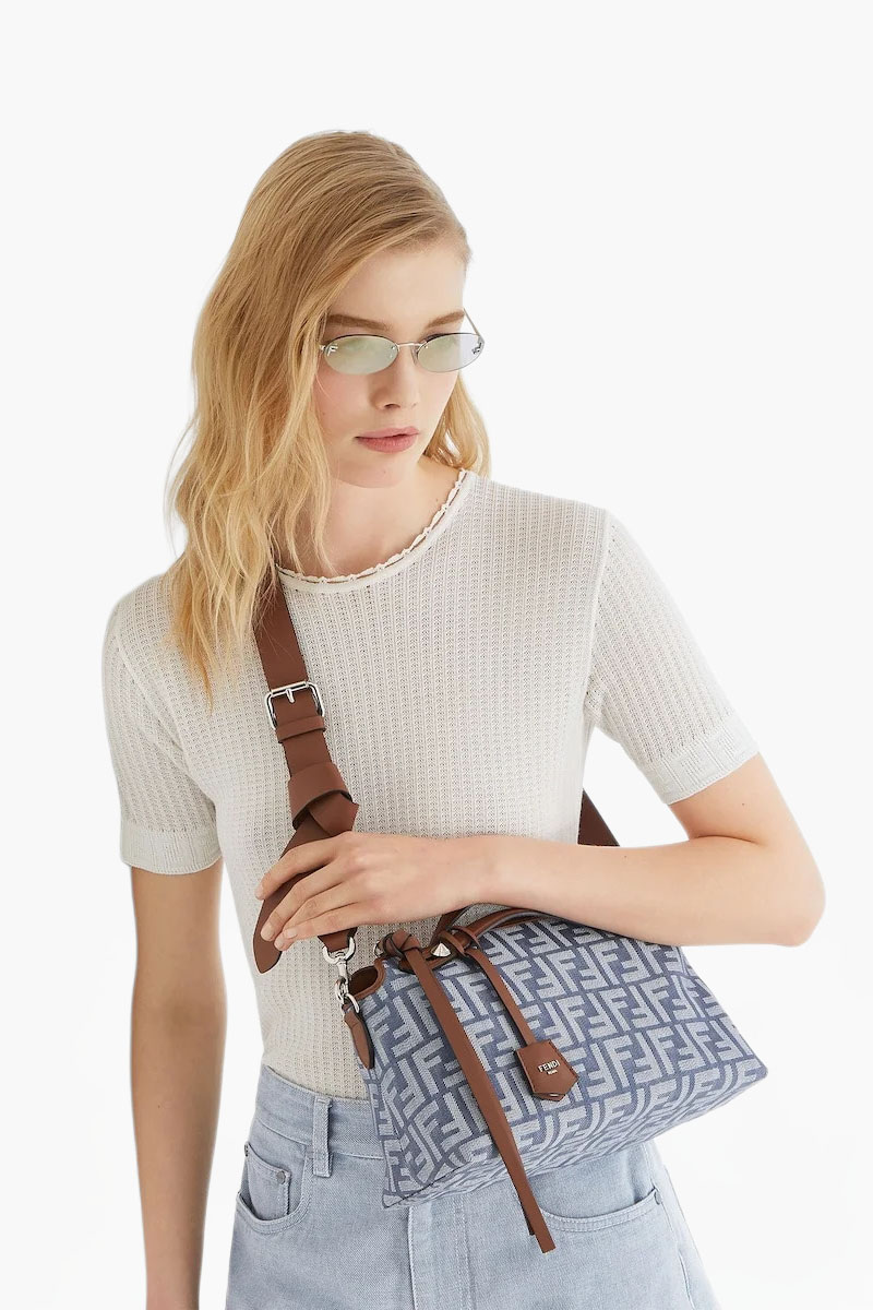 FENDI Medium FF Jacquard By The Way in Blue Denim Effect 3