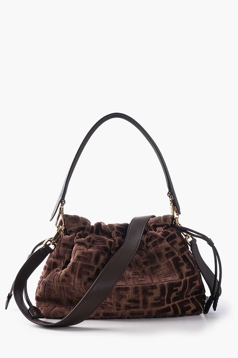 FENDI Medium Mamma Baguette Jacquard FF Velvet Shoulder Bag in Brown Viscose 2