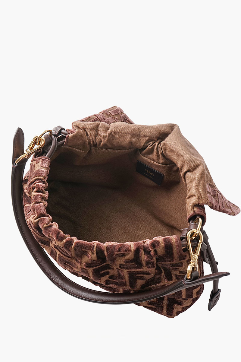 FENDI Medium Mamma Baguette Jacquard FF Velvet Shoulder Bag in Brown Viscose 4