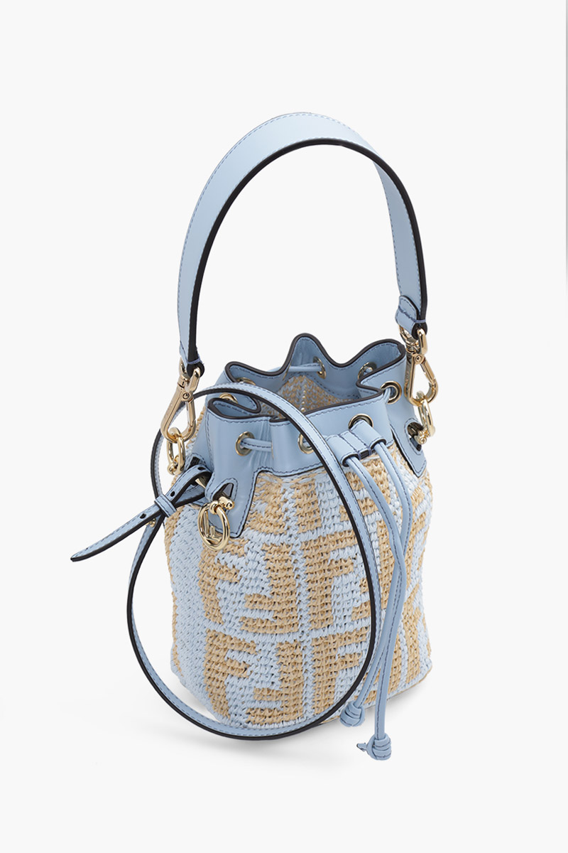 FENDI Mini Mon Tresor in Beige/Blue Raffia All Over FF Logo Pattern 2