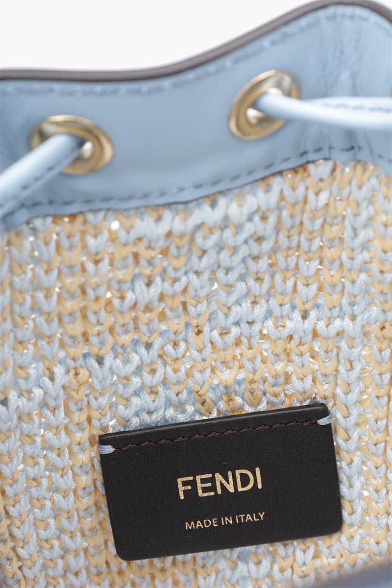 FENDI Mini Mon Tresor in Beige/Blue Raffia All Over FF Logo Pattern 3