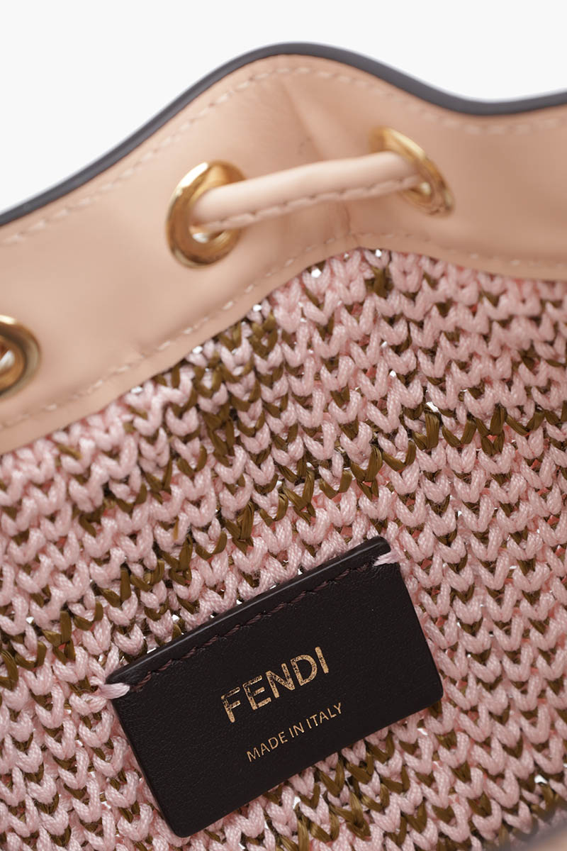 FENDI Mini Mon Tresor in Pink/Brown Raffia All Over FF Logo Pattern 3