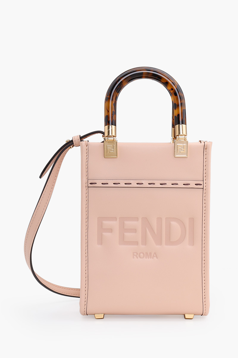 FENDI Mini Sunshine Fendi Roma Shopper Bag in Pale Pink Calfskin with Plexi Glass Handle 0