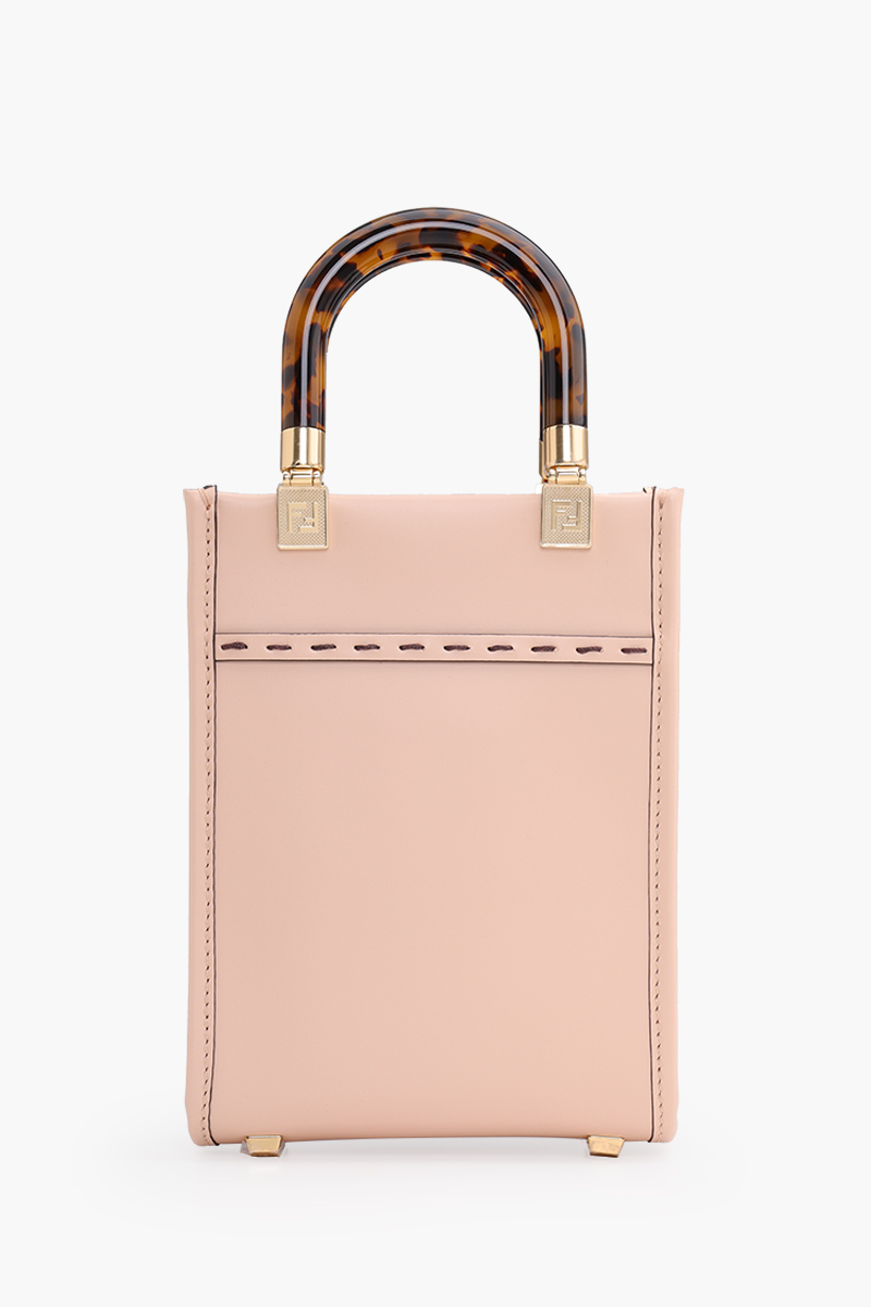 FENDI Mini Sunshine Fendi Roma Shopper Bag in Pale Pink Calfskin with Plexi Glass Handle 1