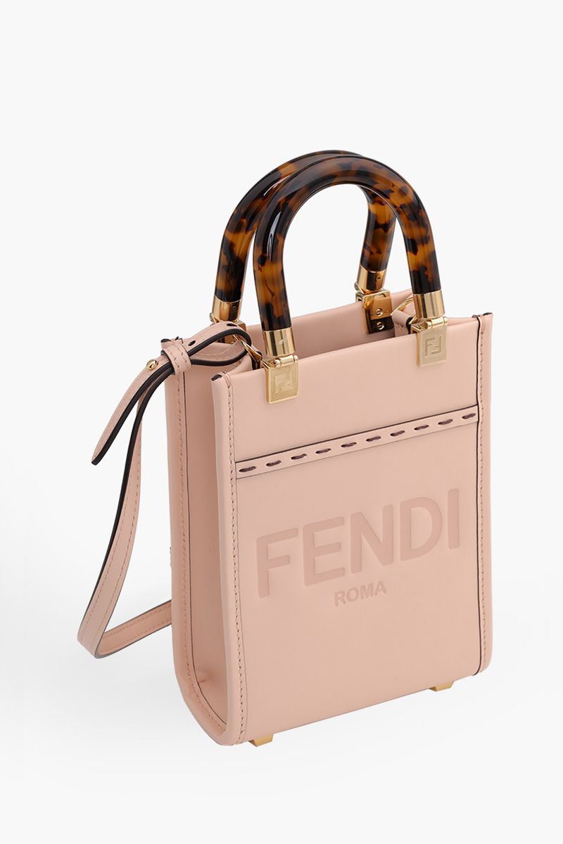 FENDI Mini Sunshine Fendi Roma Shopper Bag in Pale Pink Calfskin with Plexi Glass Handle 2