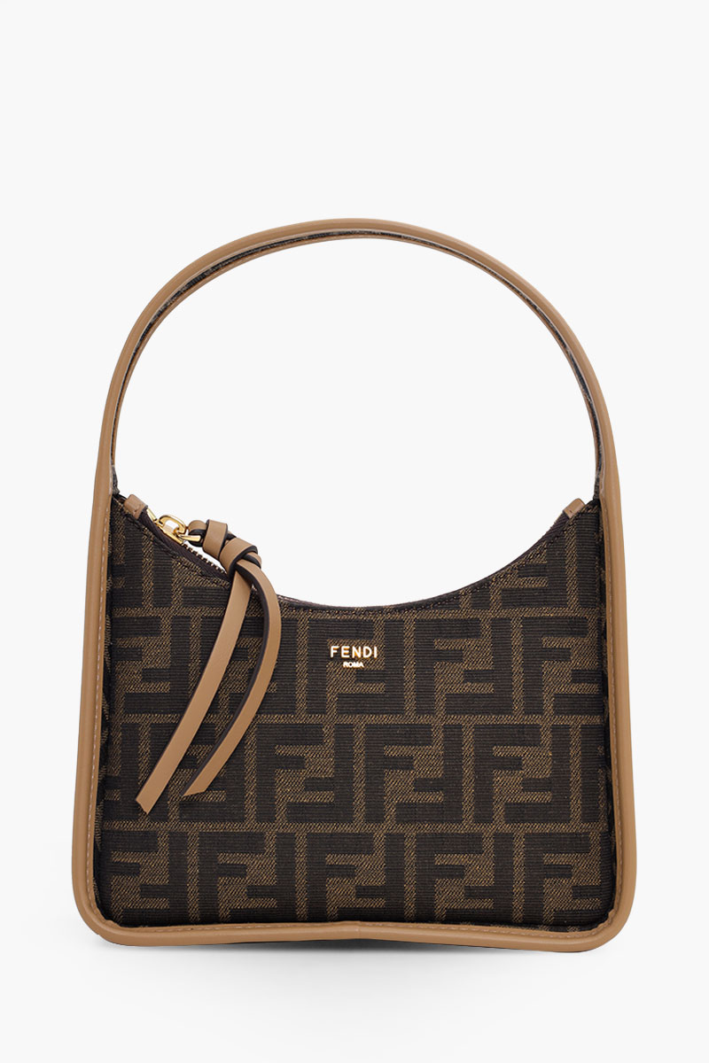 FENDI Mini FF Jacquard Fendessence Hobo Bag in Brown 0