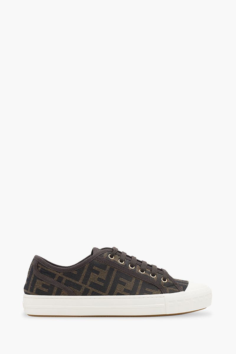 FENDI Women Domino FF Motif Low Top Sneakers in Brown/Tobacco/White Fabric 0