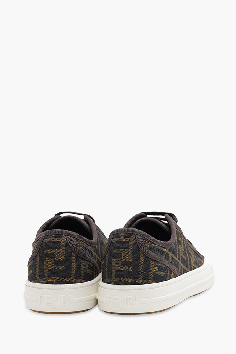 FENDI Women Domino FF Motif Low Top Sneakers in Brown/Tobacco/White Fabric 2