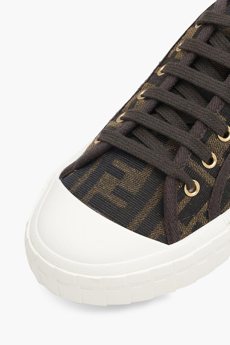 FENDI Women Domino FF Motif Low Top Sneakers in Brown/Tobacco/White Fabric 4