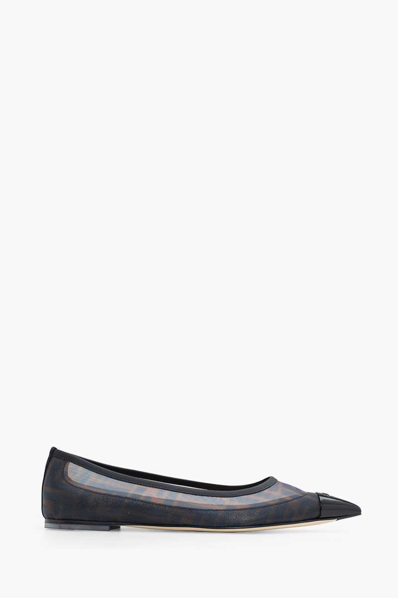 FENDI Colibri Pointed Toe Ballerina in Black/Brown FF Logo Pattern 0