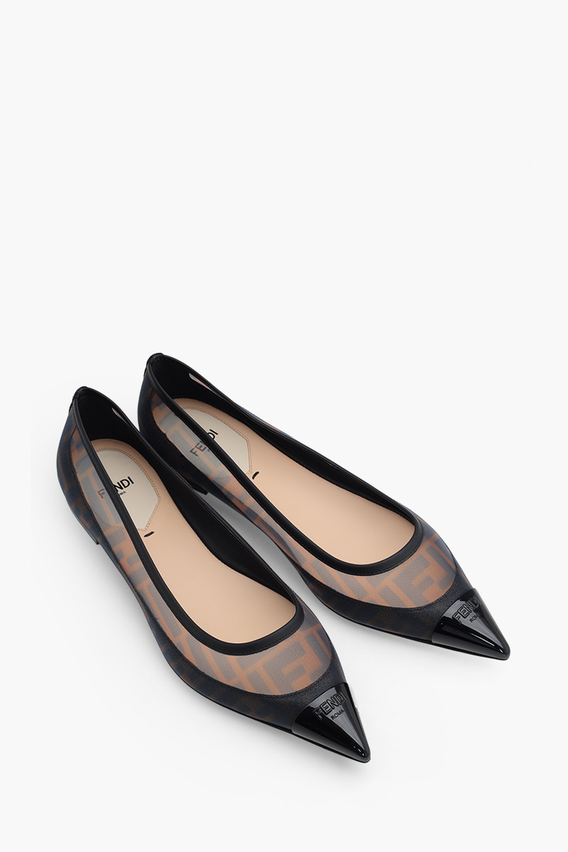 FENDI Colibri Pointed Toe Ballerina in Black/Brown FF Logo Pattern 1