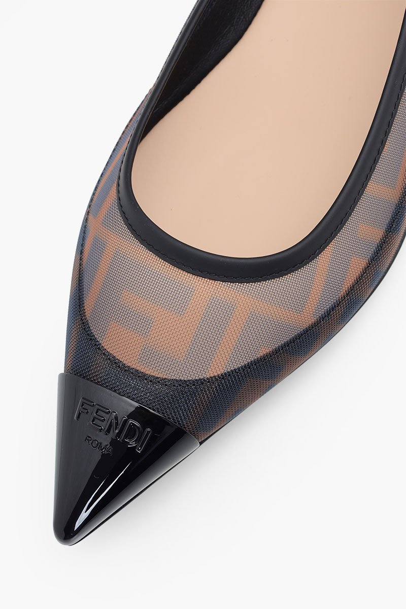 FENDI Colibri Pointed Toe Ballerina in Black/Brown FF Logo Pattern 4