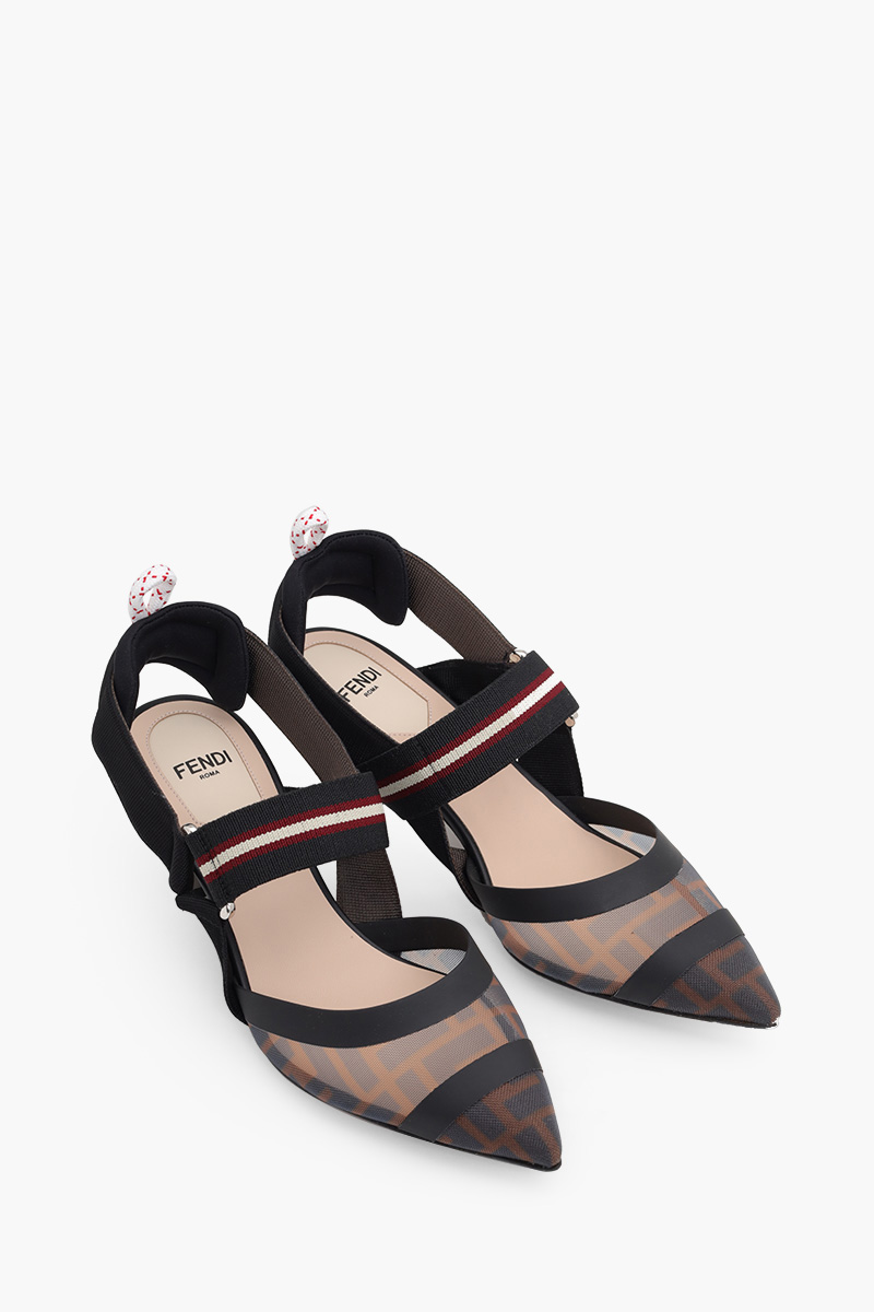 FENDI Colibri Slingback Pumps 55mm in Black/Brown FF Logo Pattern 1