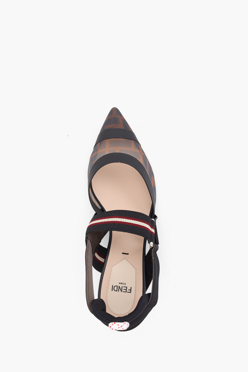 FENDI Colibri Slingback Pumps 55mm in Black/Brown FF Logo Pattern 3