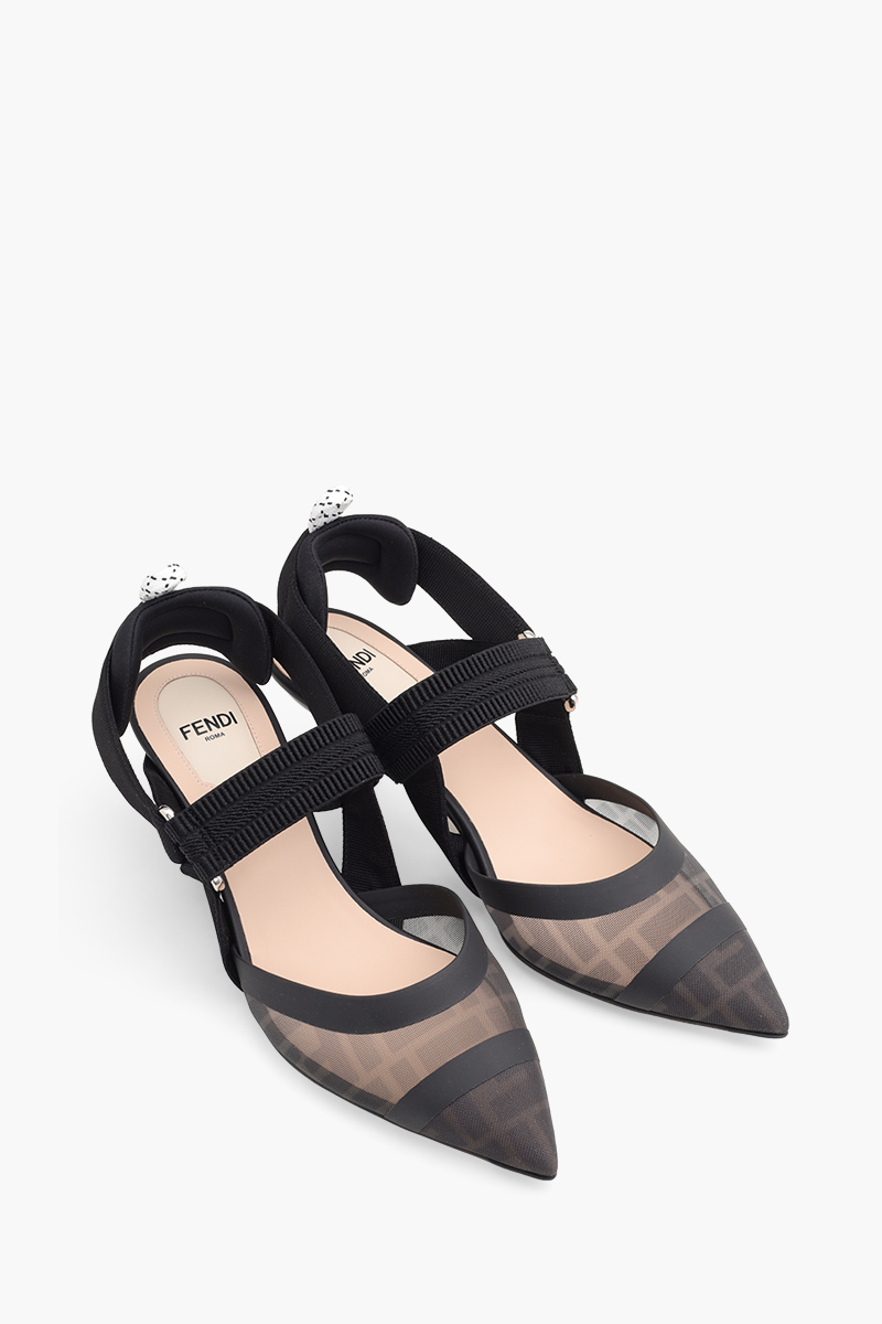 FENDI Colibri Tulle Slingback Pumps 55mm in Black/Black FF Logo Pattern 1