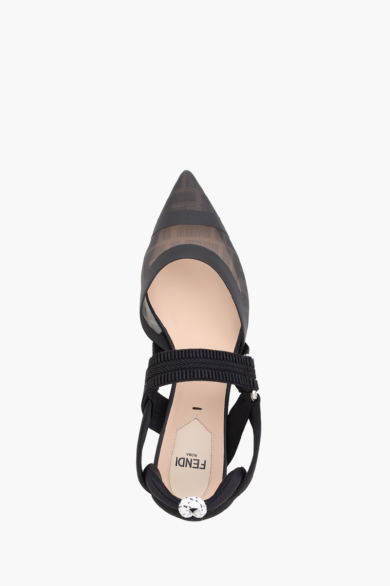 FENDI Colibri Tulle Slingback Pumps 55mm in Black/Black FF Logo Pattern 3