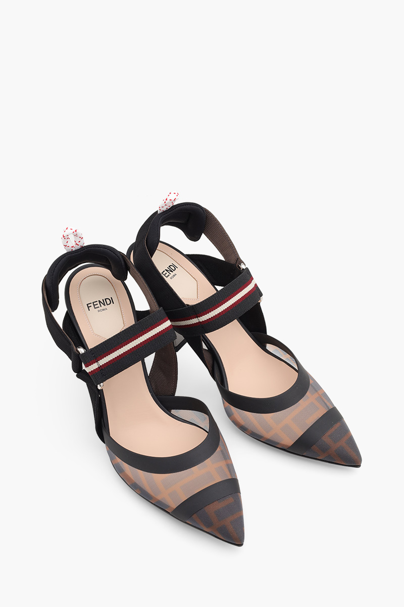 FENDI Colibri Slingback Pumps 85mm in Black/Brown FF Logo Pattern 1