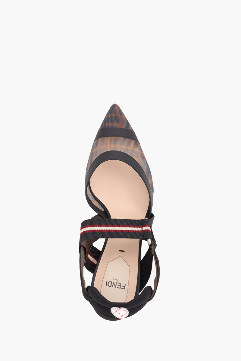 FENDI Colibri Slingback Pumps 85mm in Black/Brown FF Logo Pattern 3