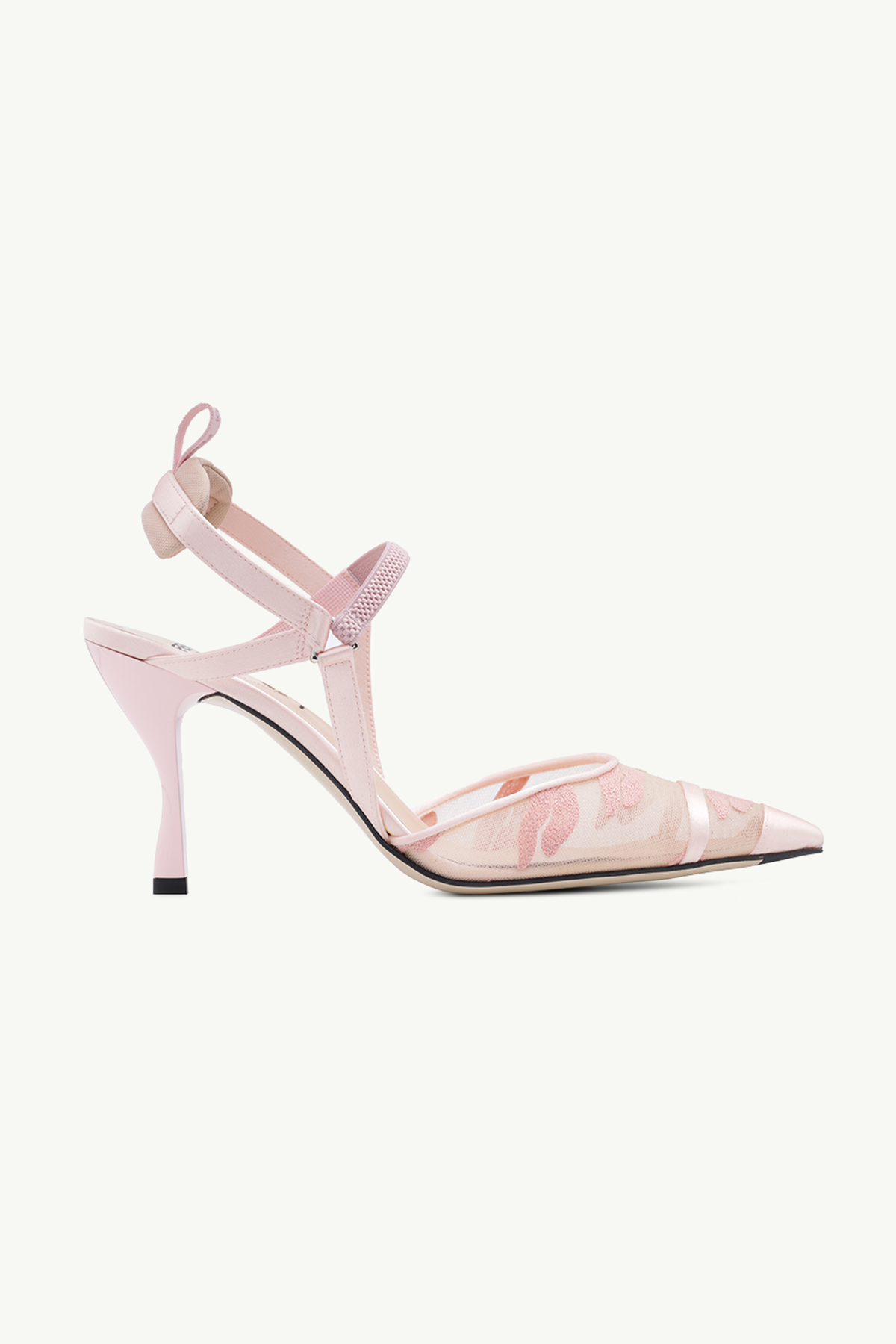 FENDI Women Colibri Lite Slingback Pumps 85mm in Pale Pink Micro Mesh x Satin with Tulle Embroidery 0